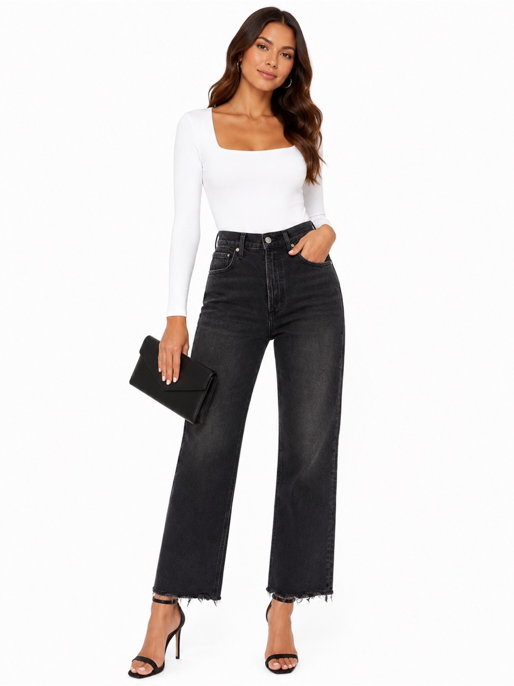 Citizens Of Humanity Black Jolene Straight-Leg Jeans with Raw Hem